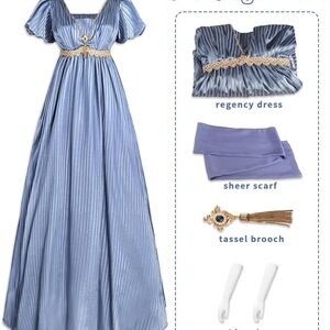 Elegant Blue Regency Dress with Accessories